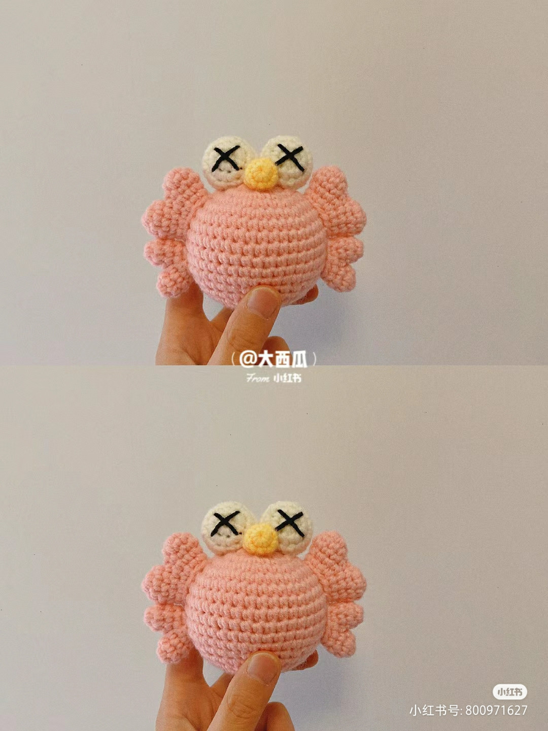 pink crab, blue, white eyes, crochet pattern