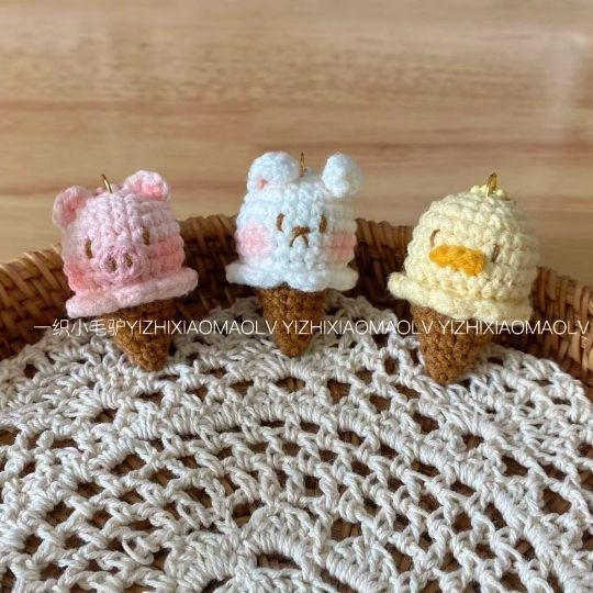 Rabbit, pig, duck crochet pattern ice cream cone keychain