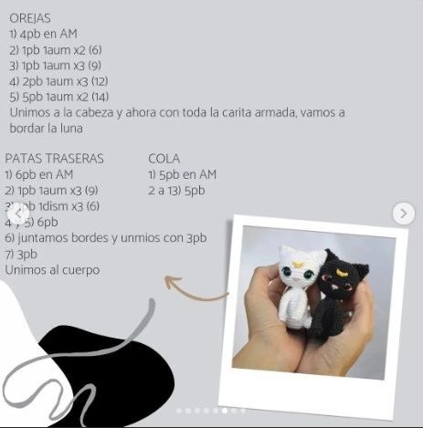 white cat, black cat, luna and artemis crochet pattern