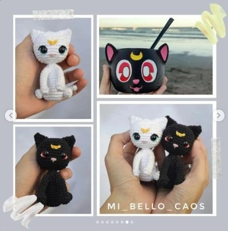 white cat, black cat, luna and artemis crochet pattern