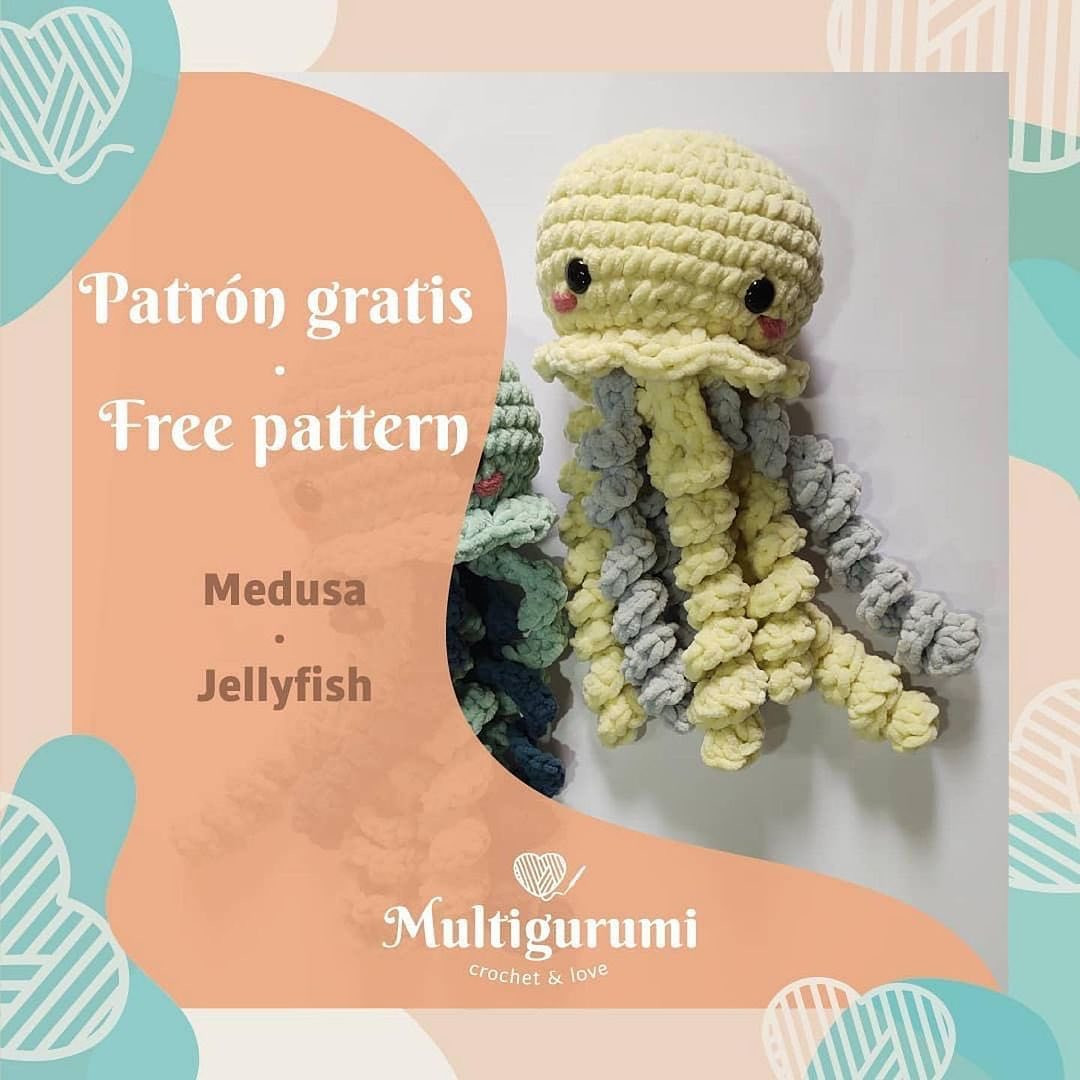 Yellow jellyfish, blue jellyfish crochet pattern