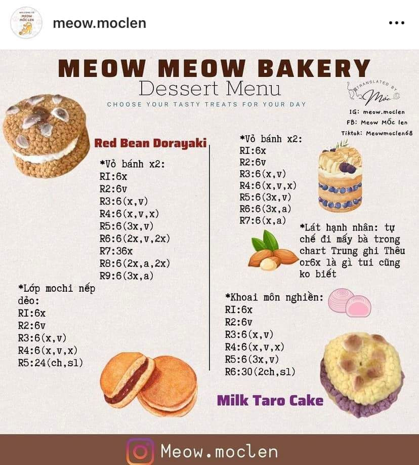 12 chart móc bánh, meow meow bakery, rabbit, french fries, happy birthday.