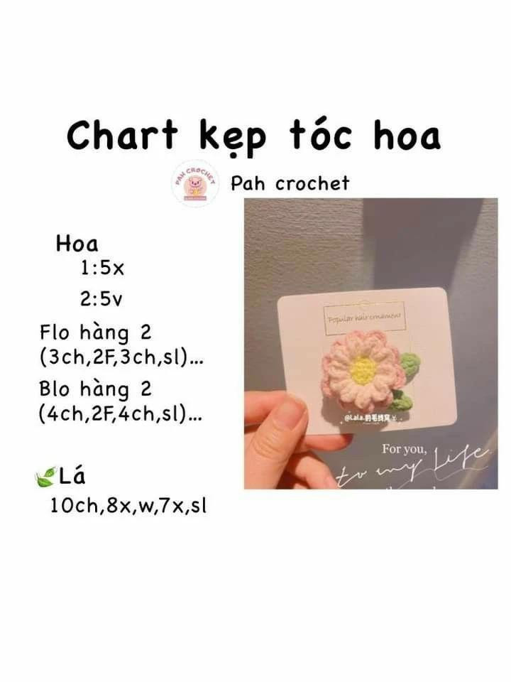 4 chart móc len đơn giản cho người mới, Chart mũ bò, chart móc ngôi sao, chậu hoa anh túc, chart kẹp tóc hoa.