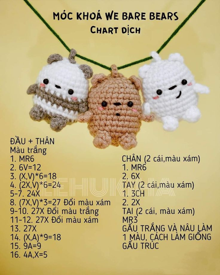 5 chart xinh xỉu cho bạn mới tập, Chart vịt, móc khóa we bare bears, cừu bé nhỏ, cà rốt, the crochet jar 2k giveaway molang amigurumi pattern