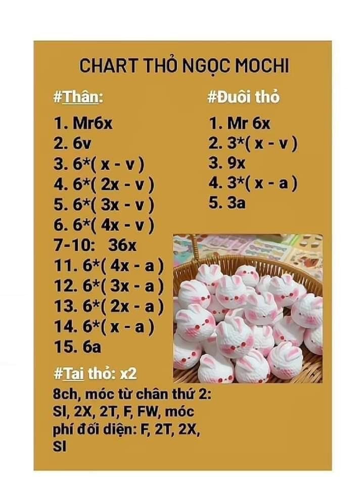 6 chart móc đơn giản cho người mới. chart móc đầu heo, chart thỏ ngọc mochi, chart đầu hổ, chart móc start, chart airpods mồm toaaaa, chart cầu vồng,