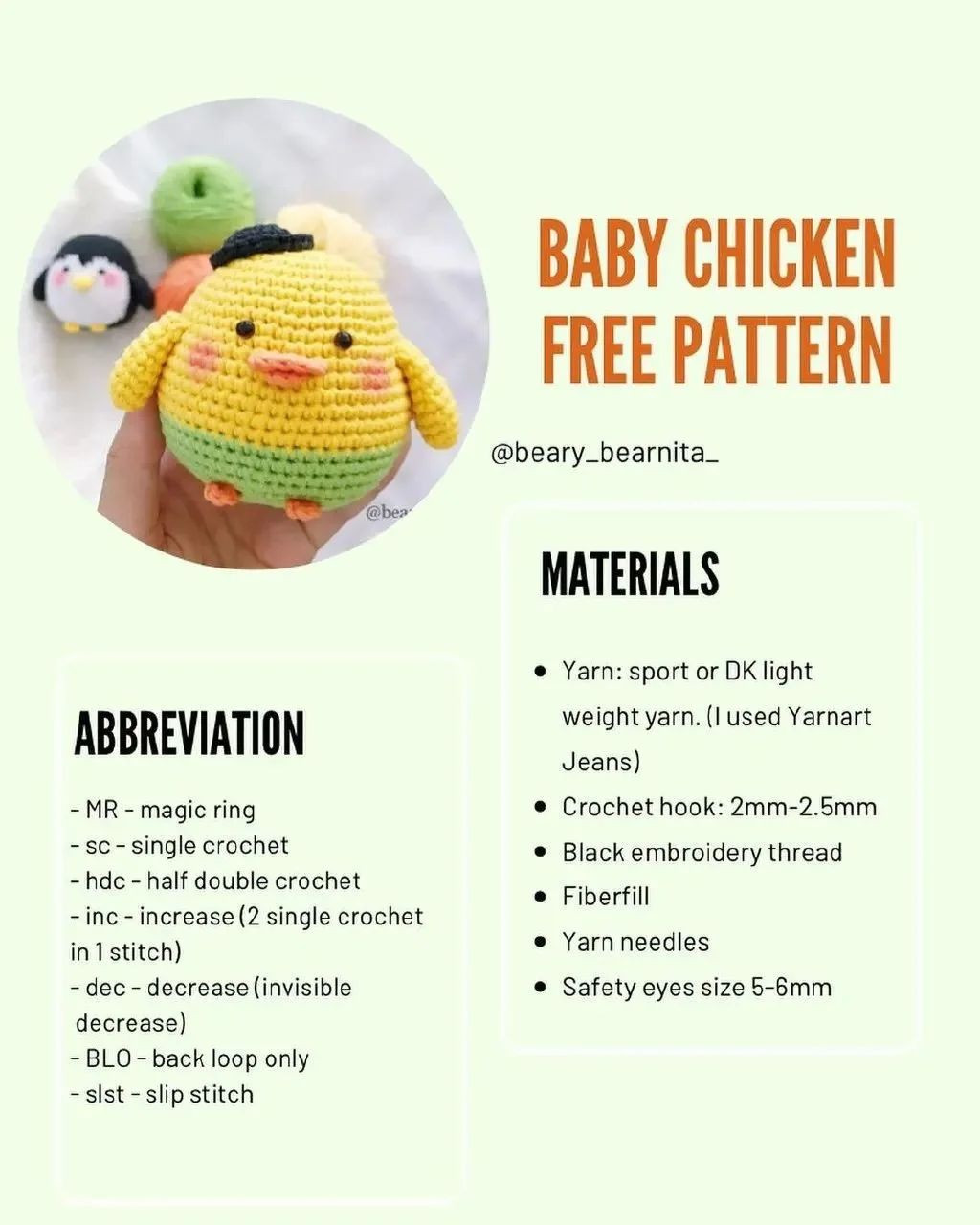 baby chicken free pattern