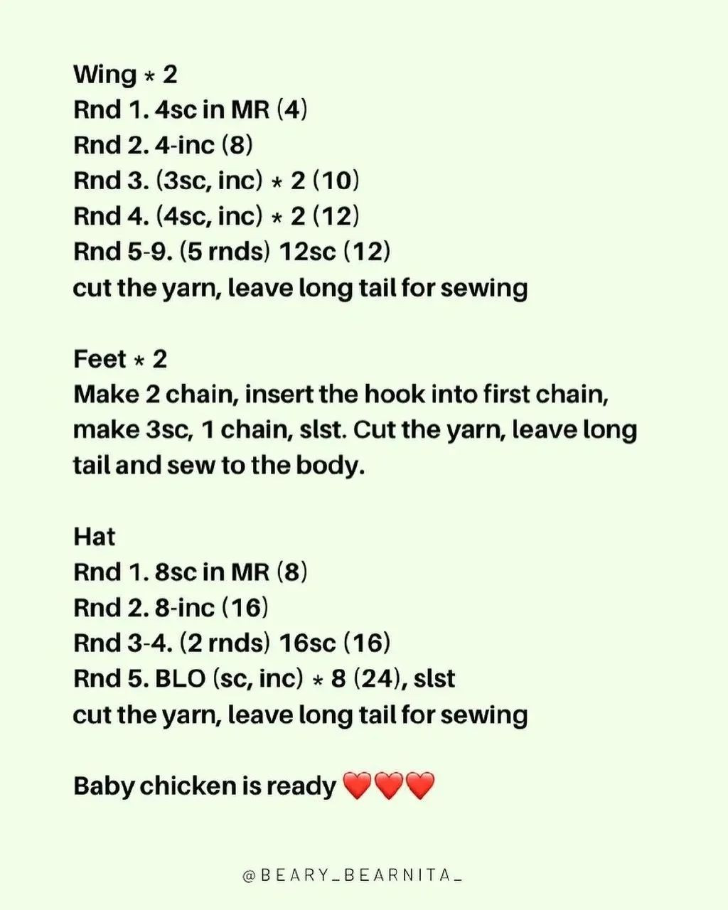 baby chicken free pattern