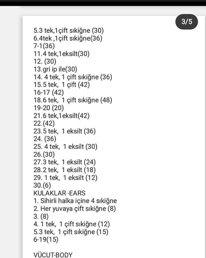 Beyaz ağızlı ve siyah uzuvlu gri bir eşeğin tığ işi tarifi.