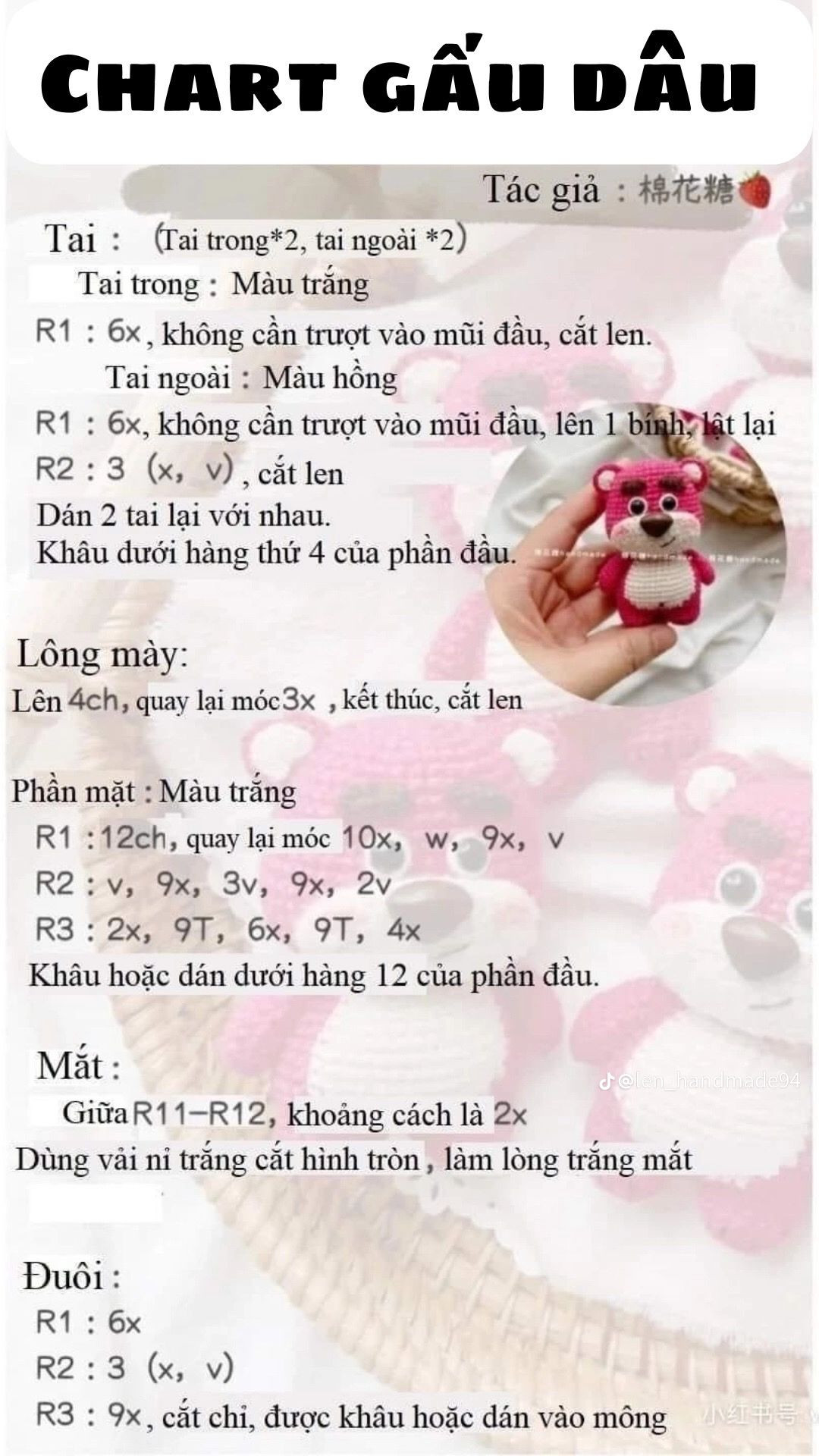 chart gấu dâu, mõm và bụng màu trắng thân màu đỏ của dâu