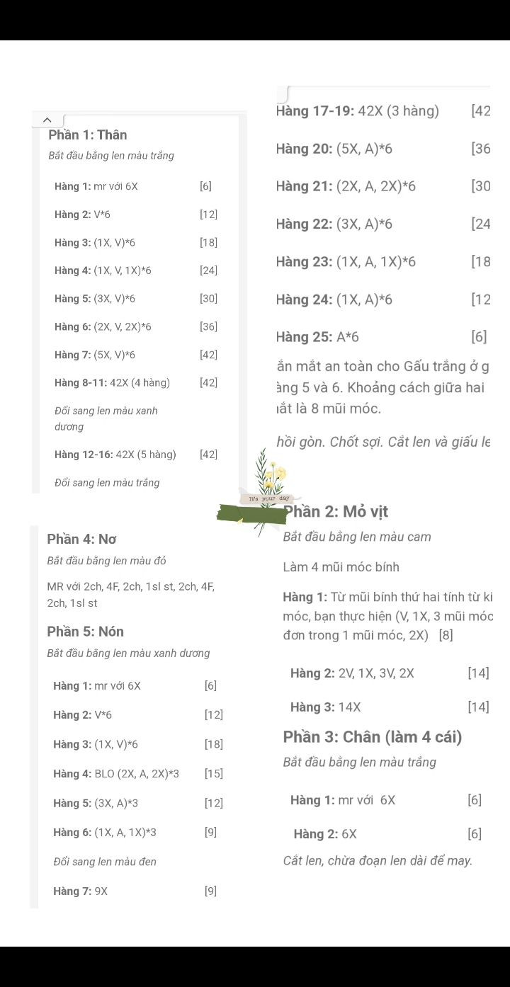 chart móc con vịt đầu màu trắng, thân màu xanh