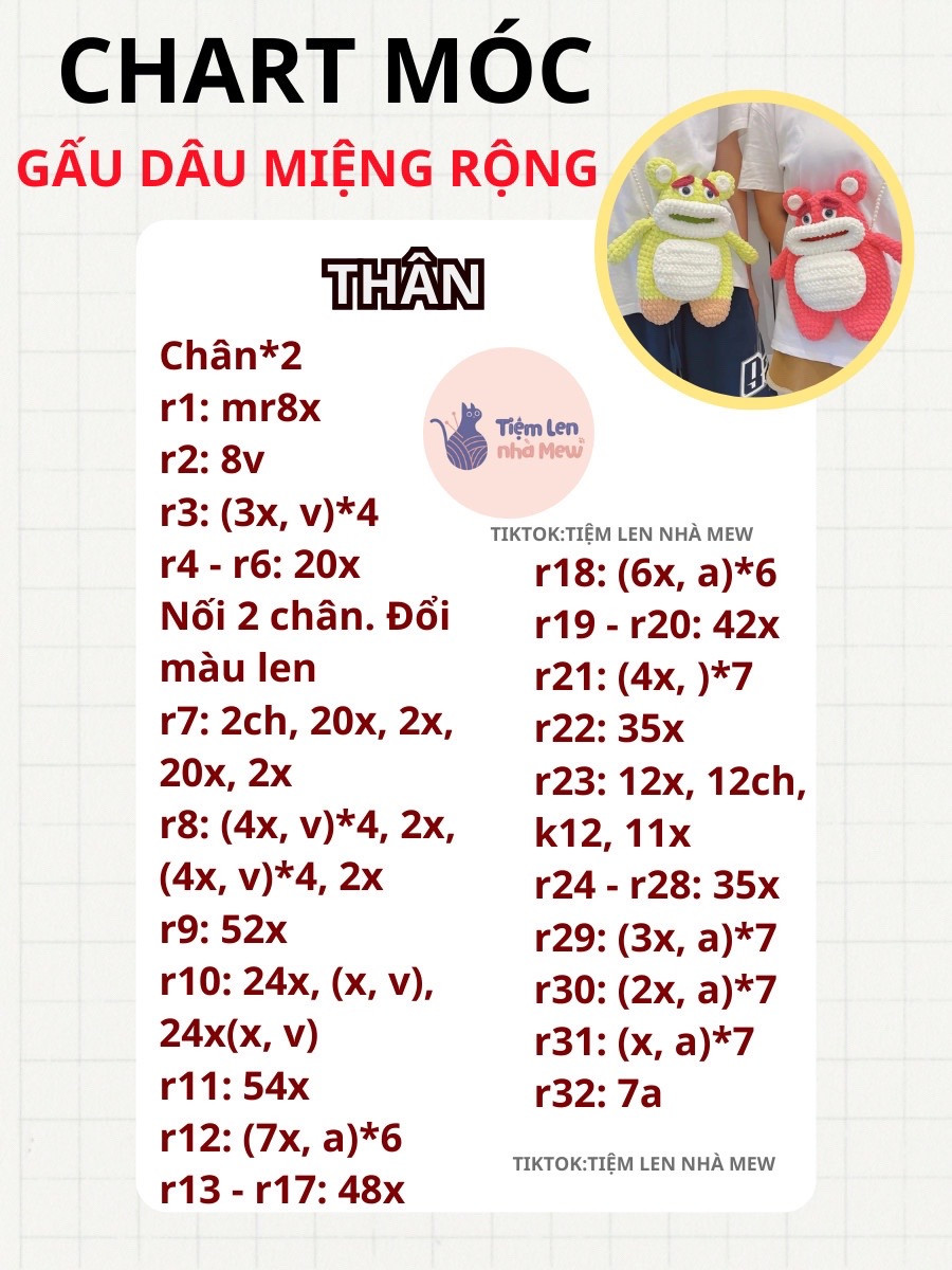 chart móc gấu dâu miệng rộng