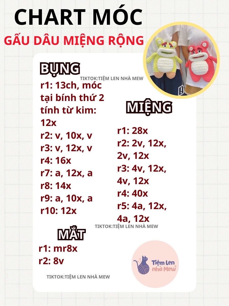 chart móc gấu dâu miệng rộng