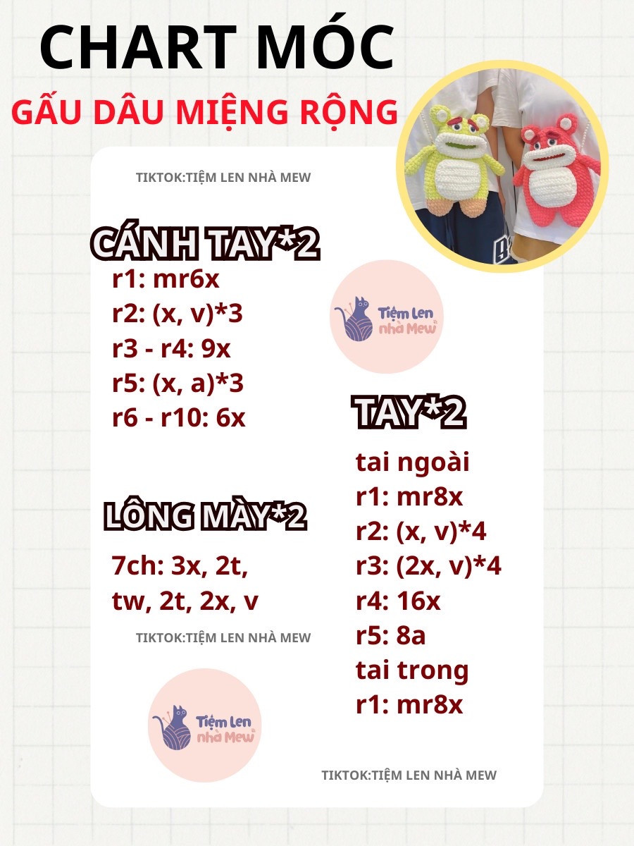 chart móc gấu dâu miệng rộng