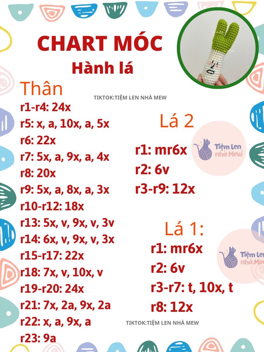 chart móc hành lá màu xanh, thân màu trắng