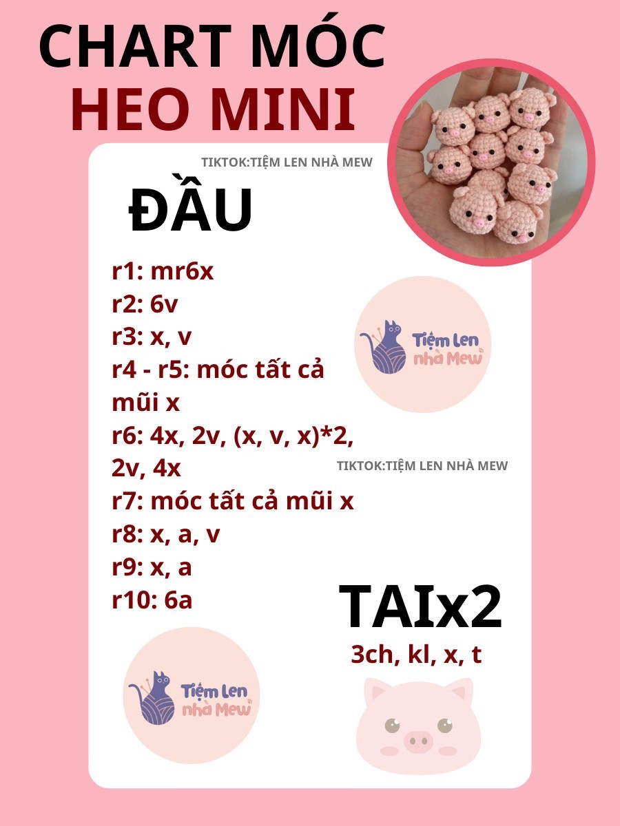 chart móc heo màu hồng mini