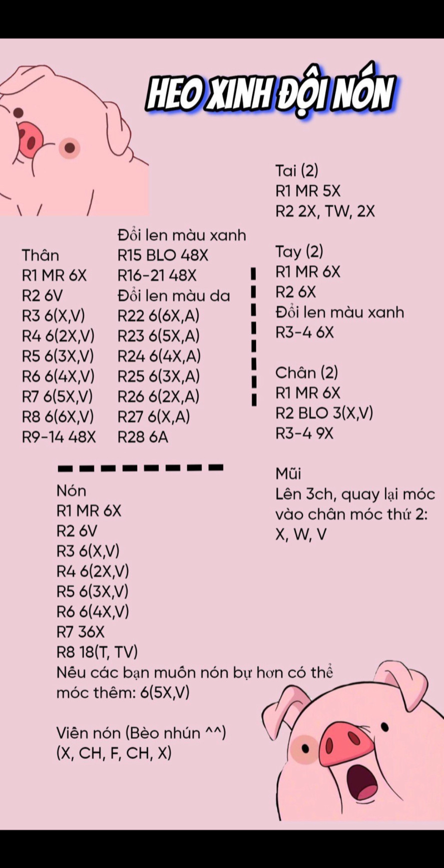 chart móc heo xinh đội nón