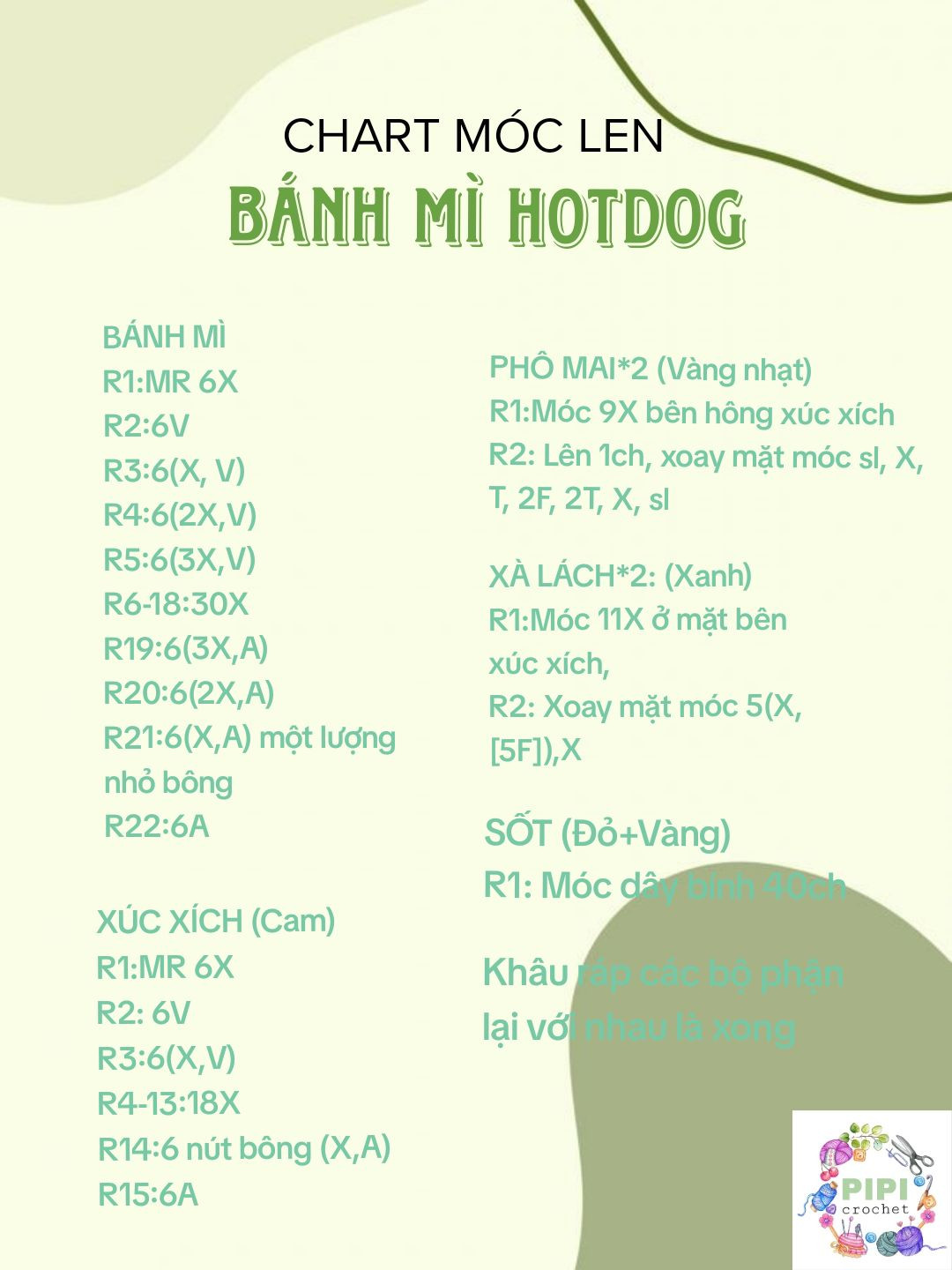 chart móc len bánh mì hotdog