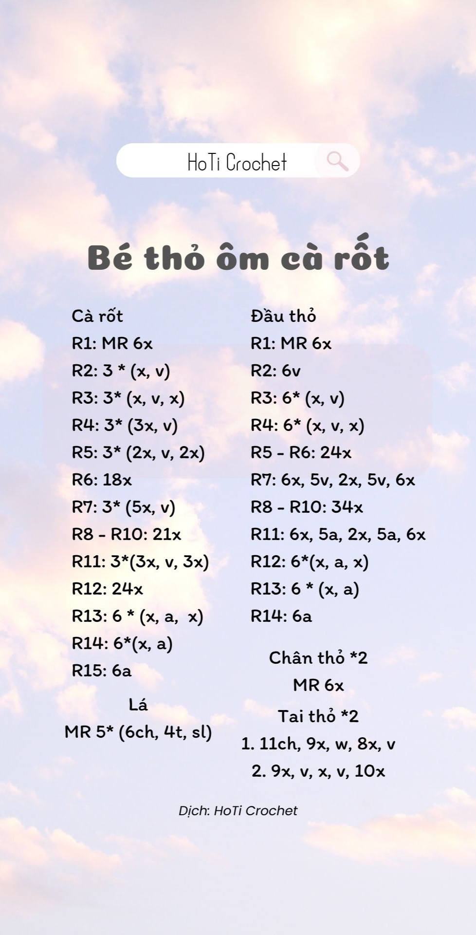 chart móc len bé thỏ ôm cà rốt