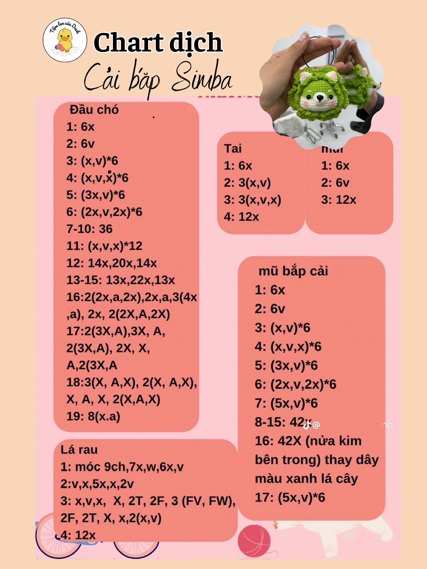 chart móc len cải bắp simba