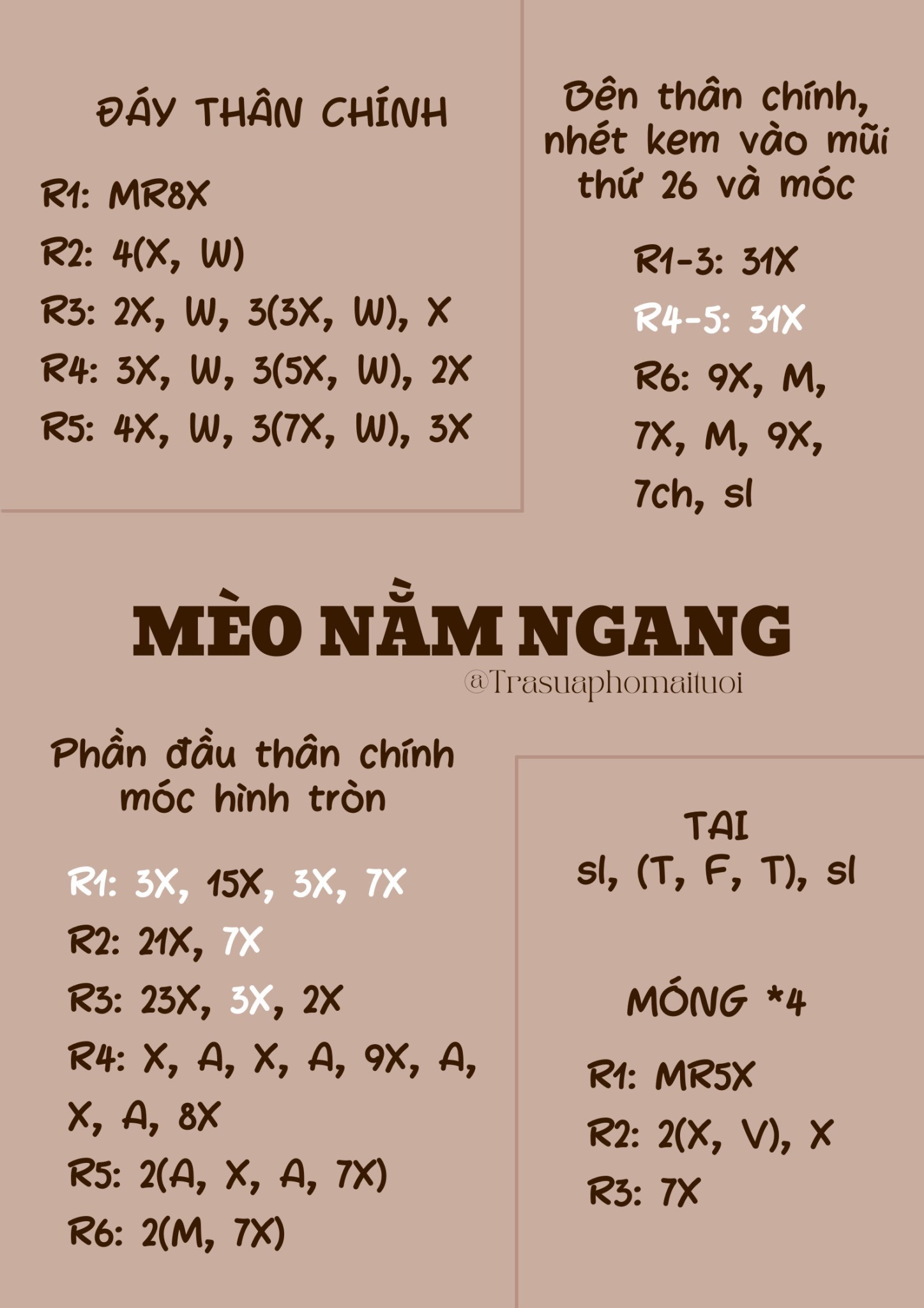 chart móc len con mèo nằm ngang