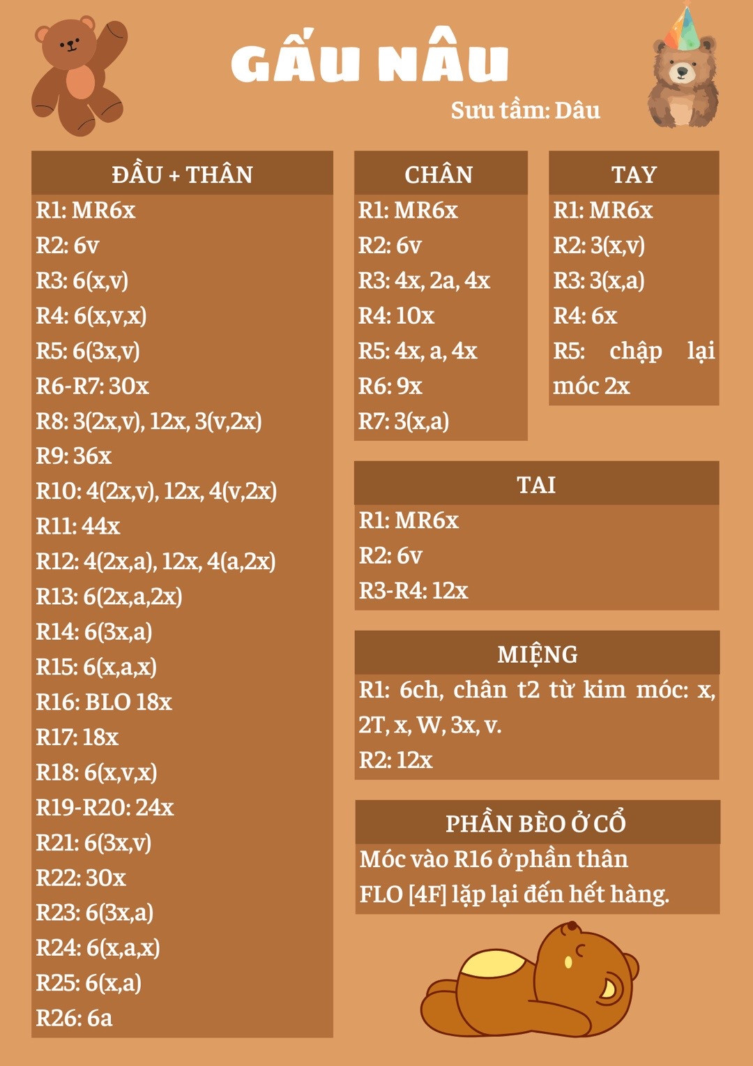 chart móc len gấu nâu