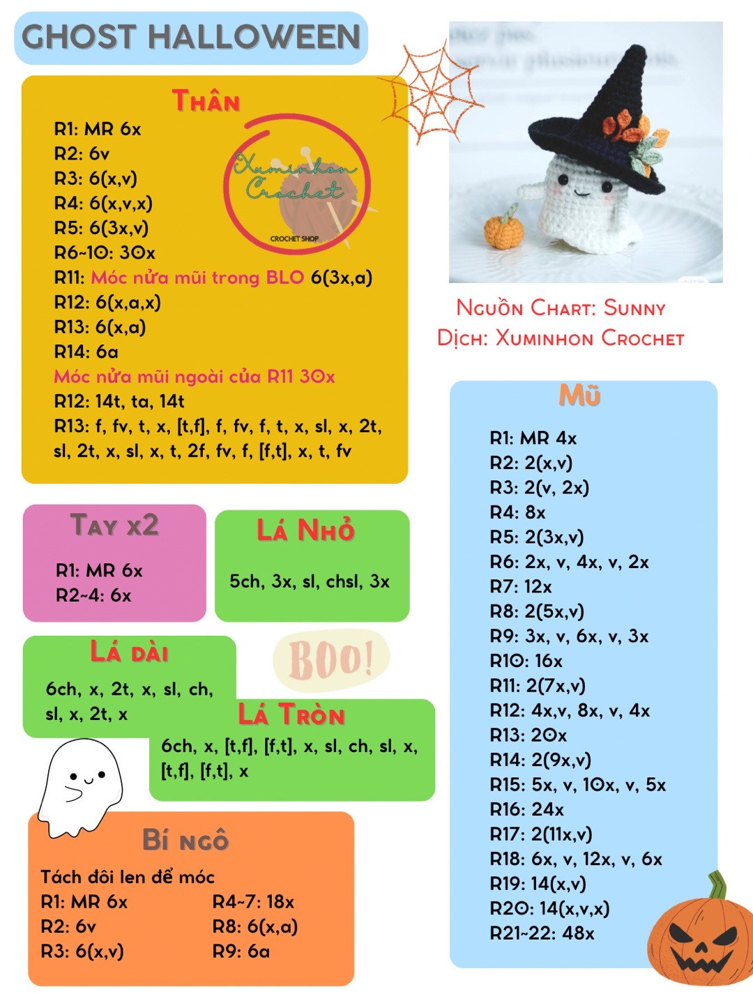 chart móc len ghost halloween đội mũ màu đen