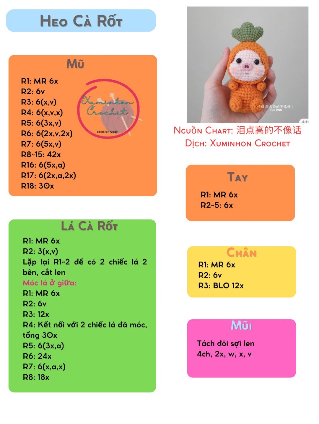 chart móc len heo cà rốt