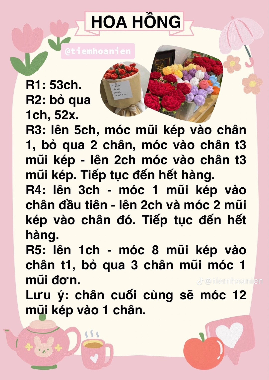 Chart móc len hoa hồng.