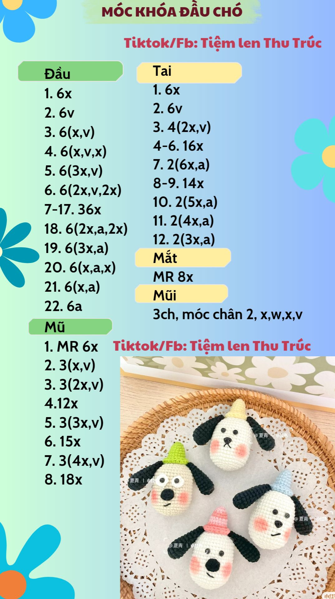 chart móc len móc khóa đầu chó.