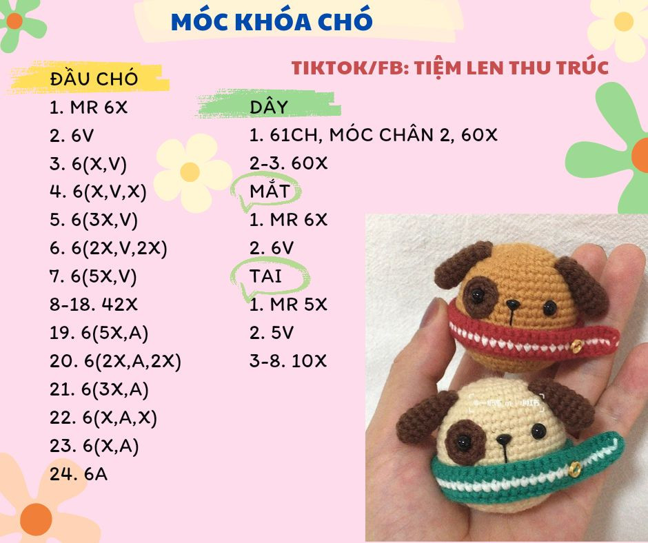 chart móc len móc khóa đầu chó.