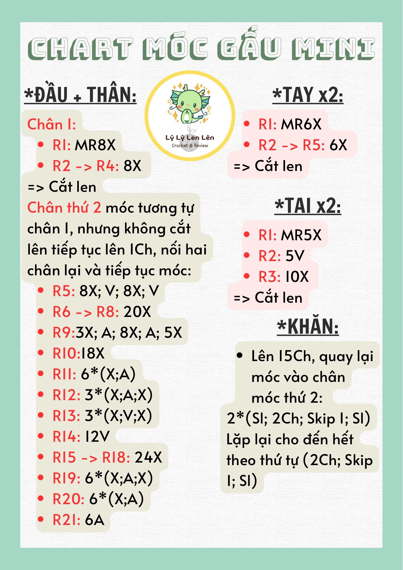 chart móc len móc khóa gấu mini