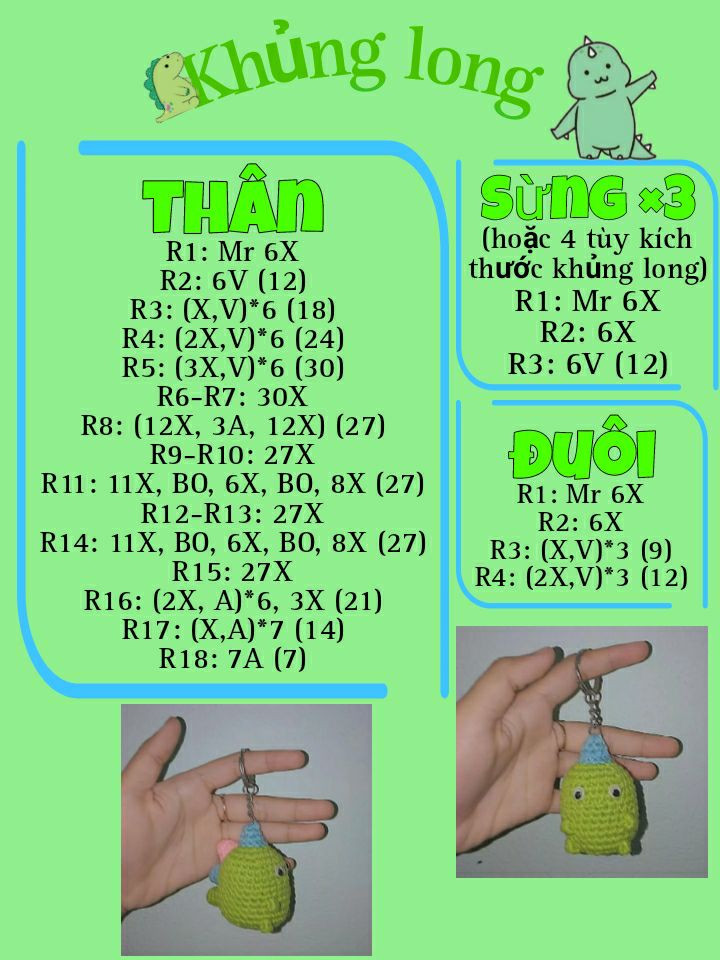 chart móc len móc khóa khủng long