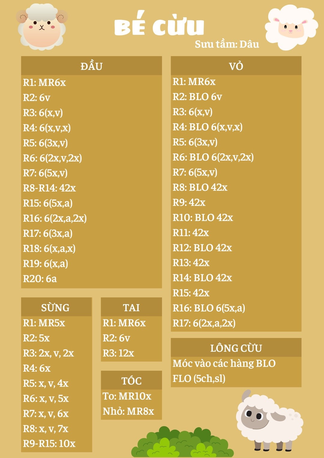 chart móc len mochi bé cừu