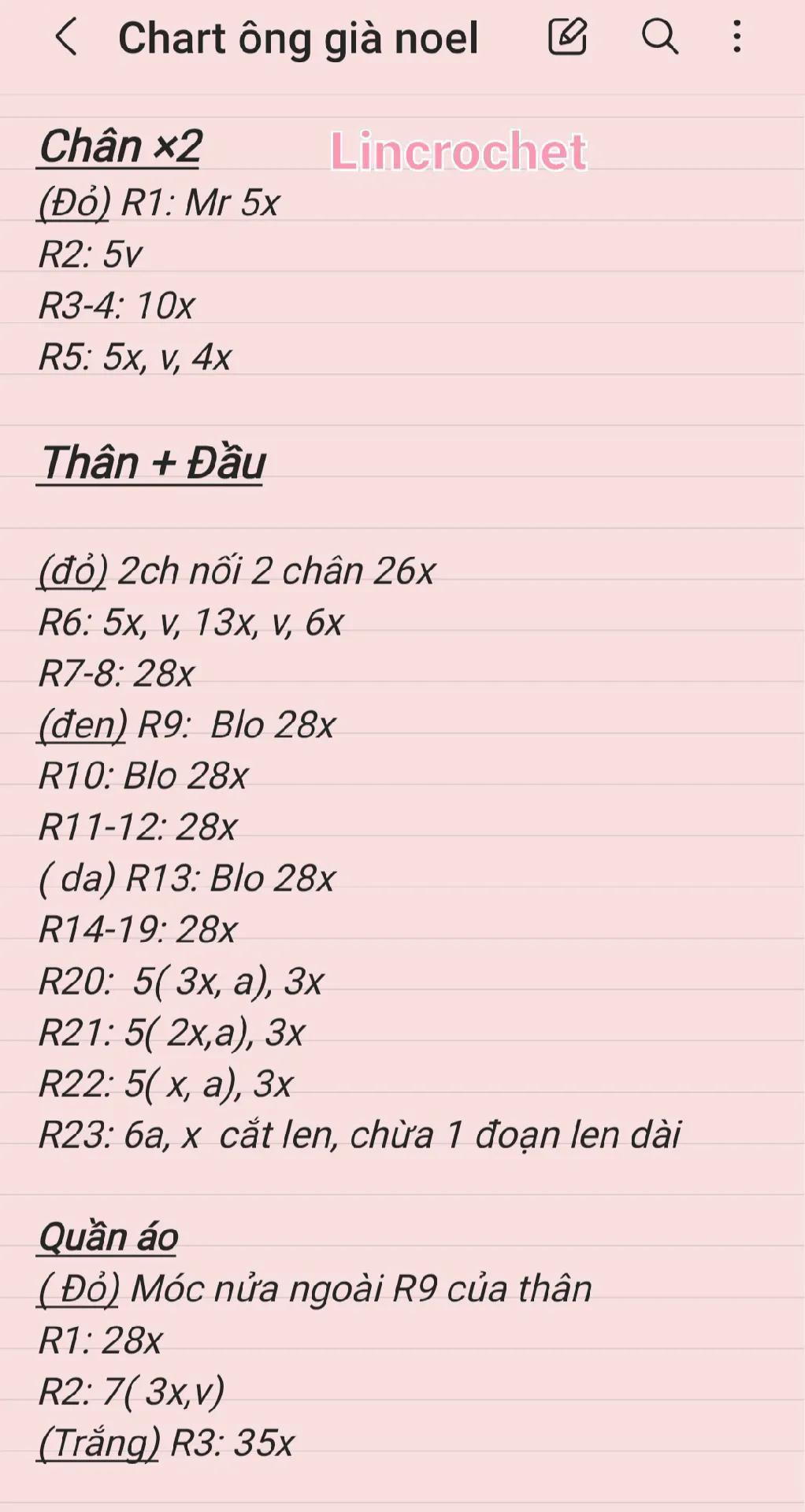 chart móc len ông già noel