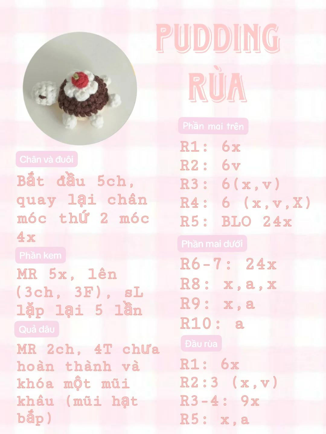 chart móc len pudding rùa