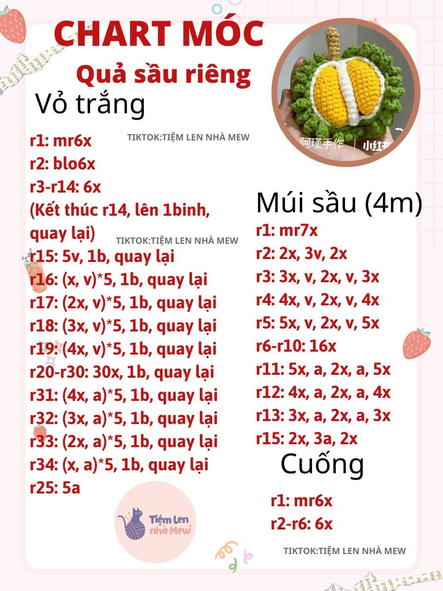 chart móc len quả sầu riêng