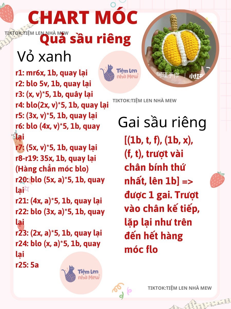 chart móc len quả sầu riêng