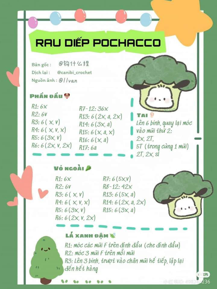 chart móc len rau diếp pochacco