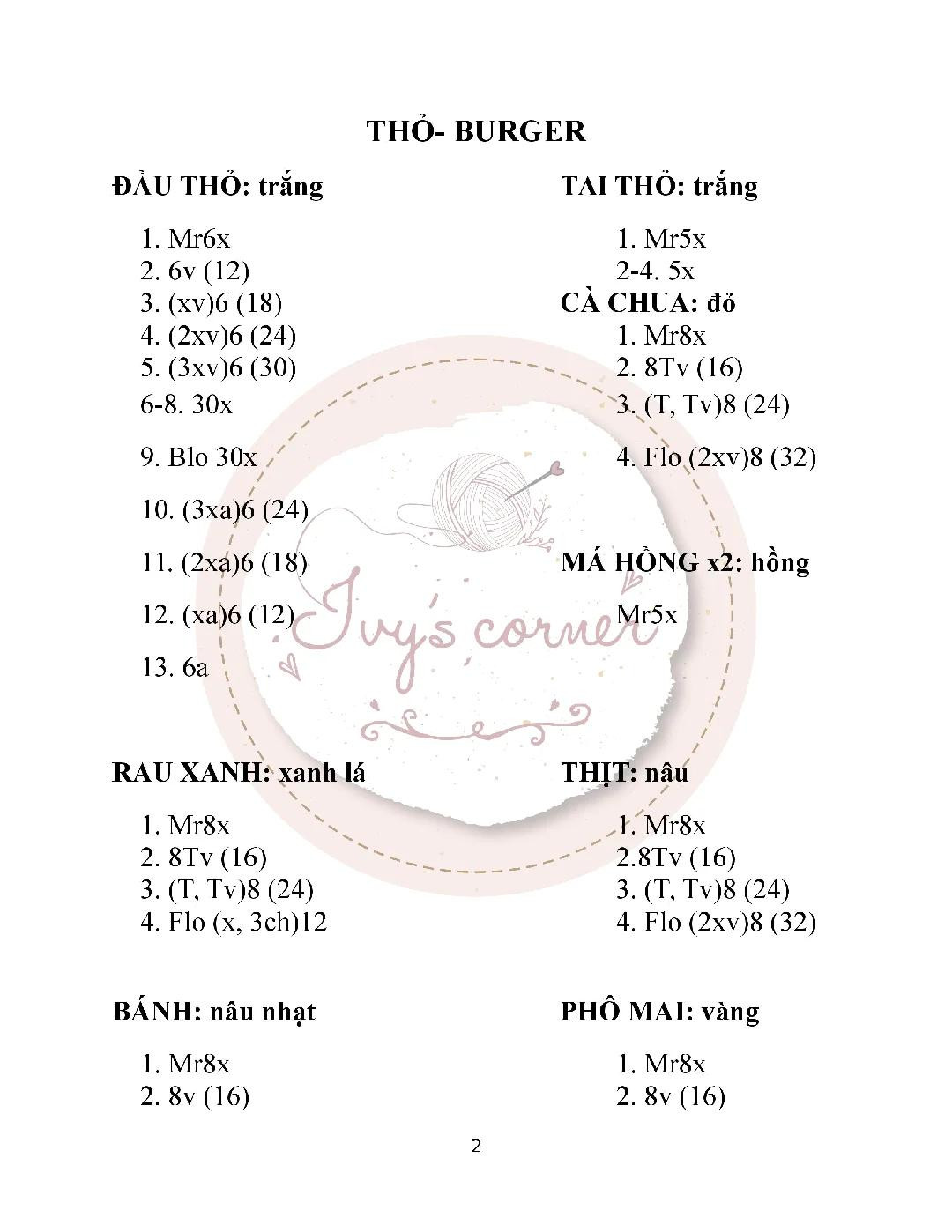 chart móc len thỏ burger và khoai chiên