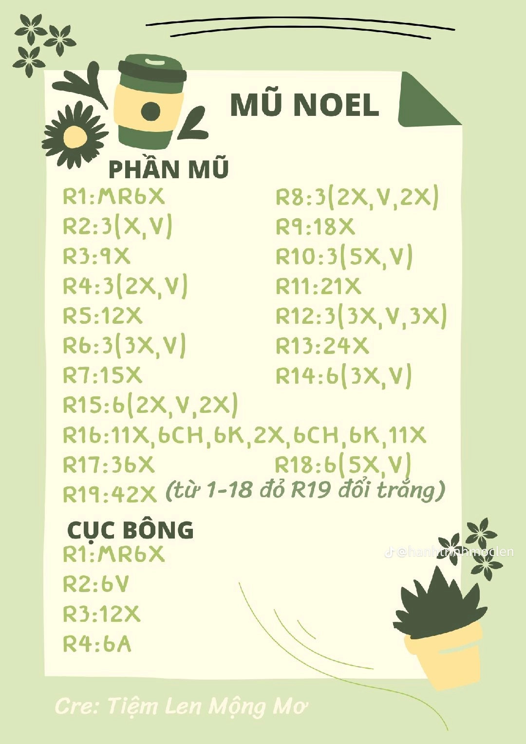 chart móc len thỏ đội mũ noel