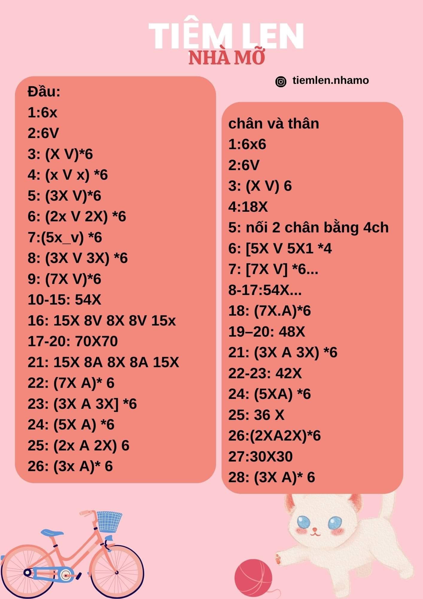 chart móc len thỏ trắng mặc tạp dề