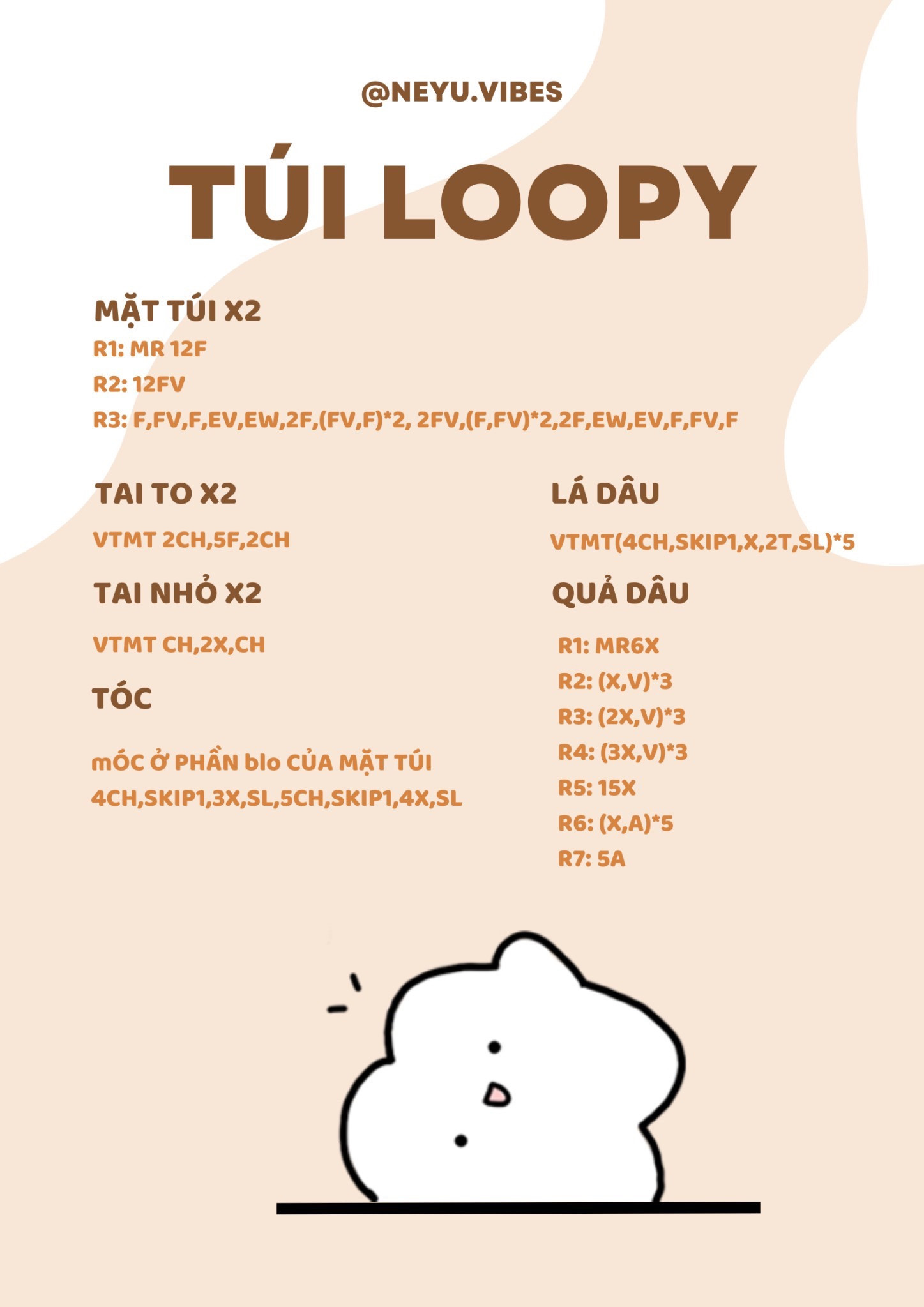 chart móc len túi loopy heo hồng.