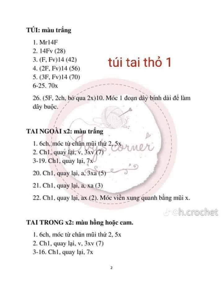 chart móc len túi tai thỏ