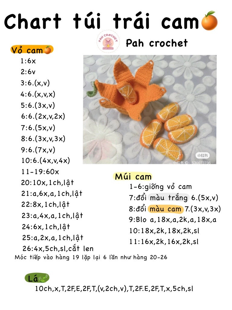 chart móc len túi trái cam