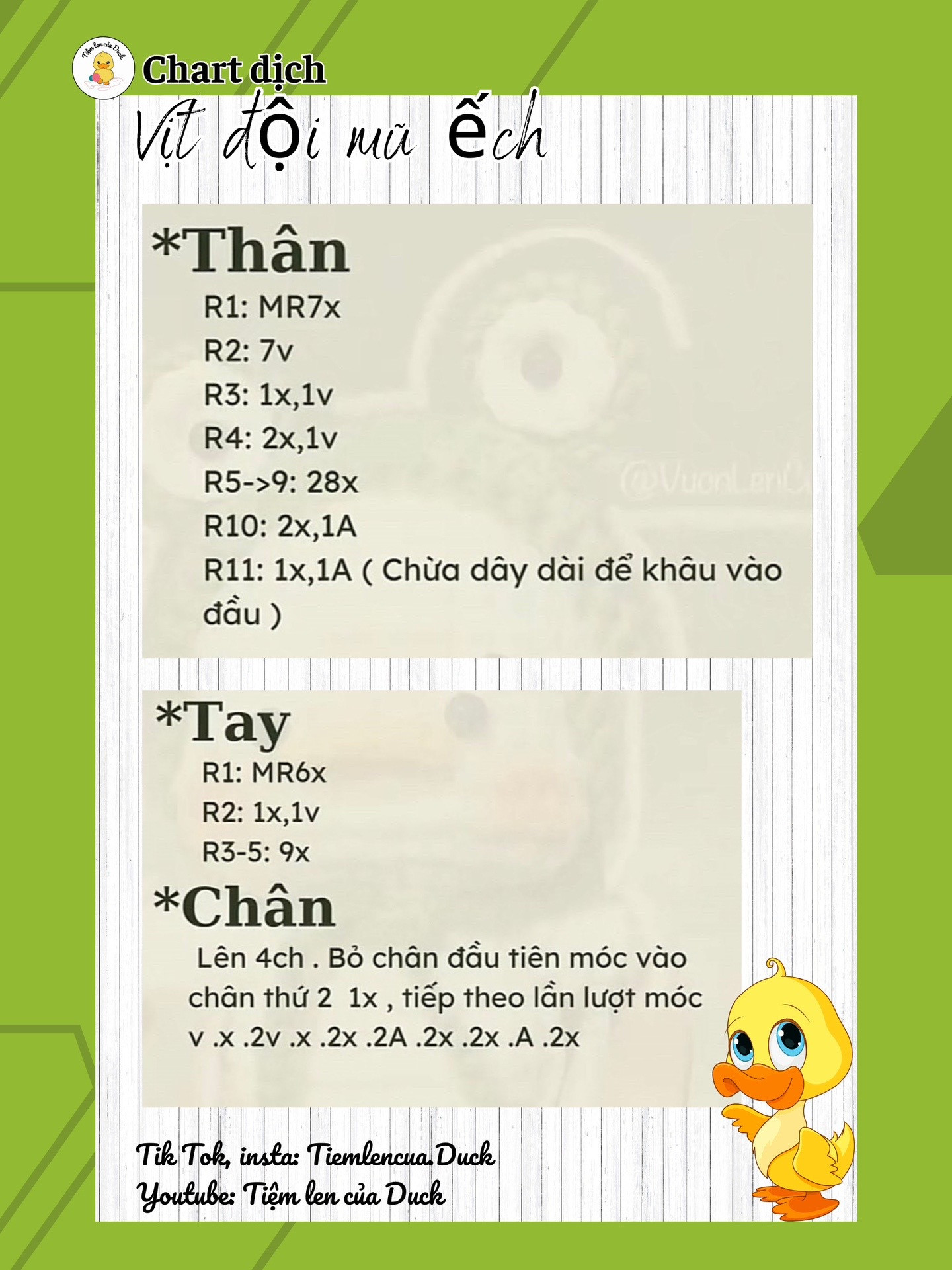 chart móc len vịt đội mũ ếch