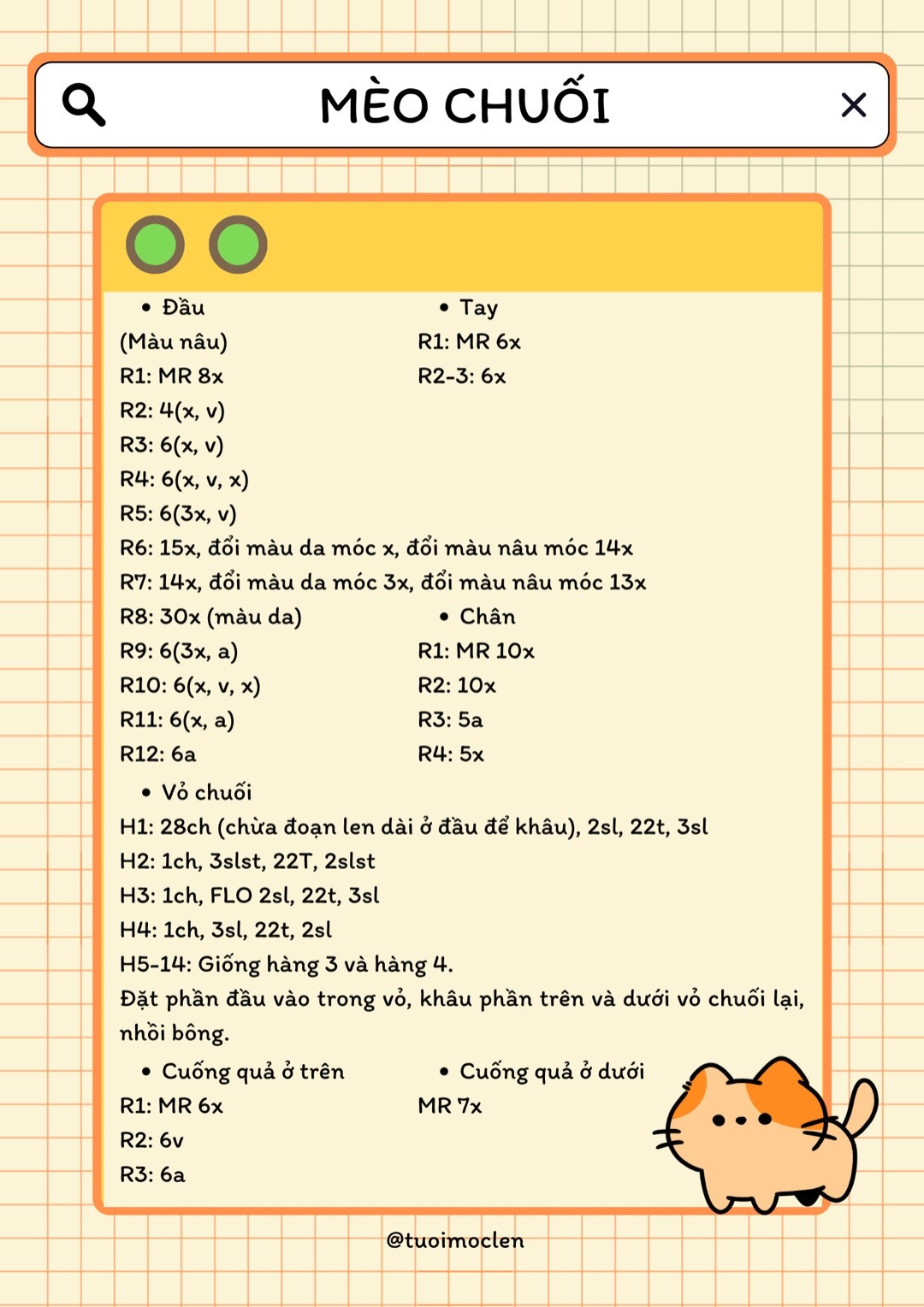 chart móc mèo chuối, chuối màu vàng