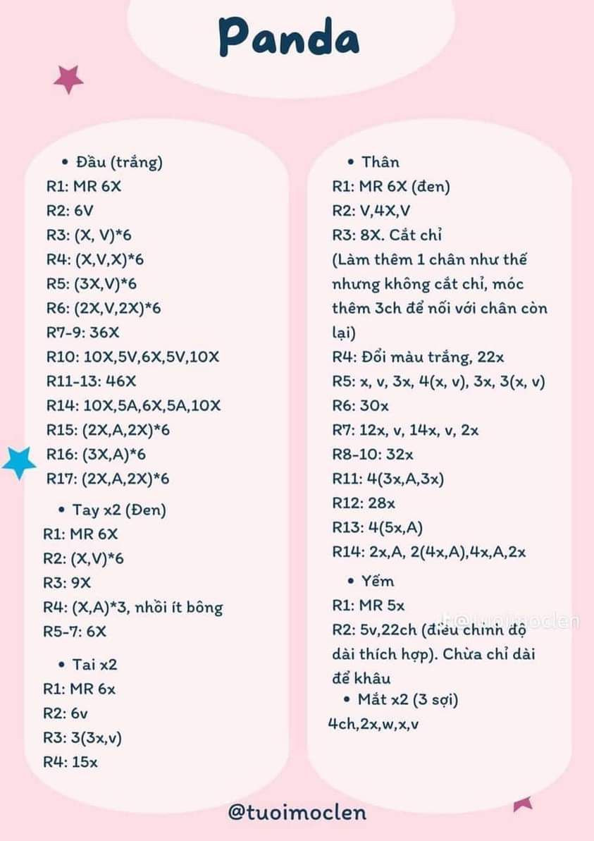 chart móc panda cute hột me