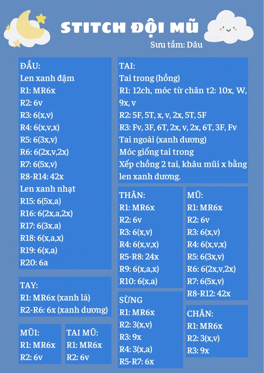 chart móc stitch đội mũ người ngoài hành tinh