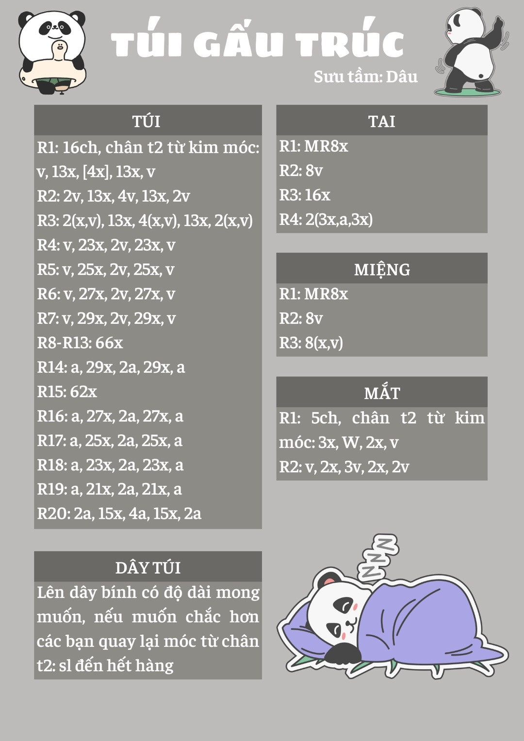 chart móc túi gấu trúc có quai xách.