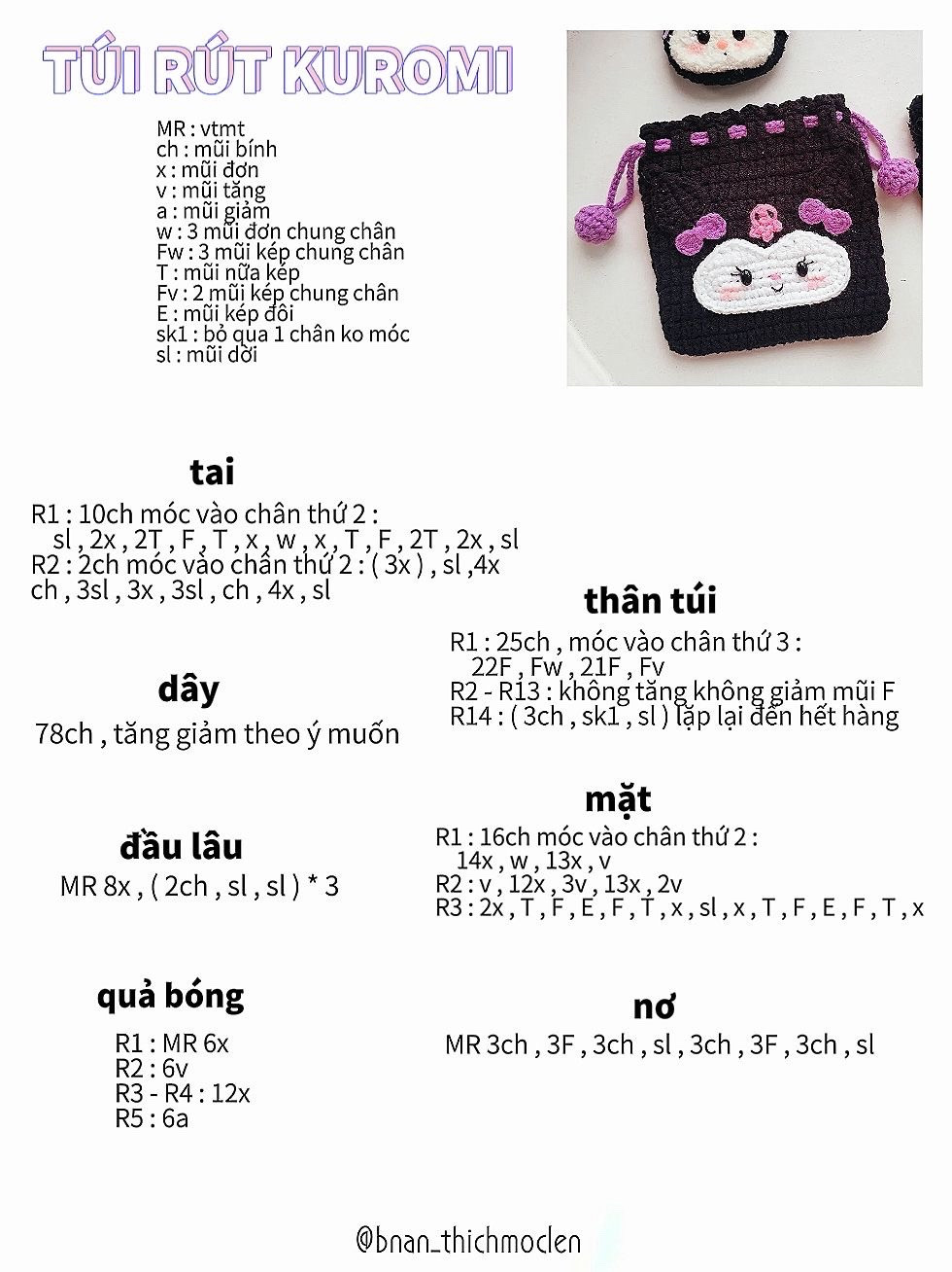 chart móc túi rút hoa, túi rút thỏ, chart túi rút, túi rút cinnamoroll, túi rút kuromi, chart túi rút,